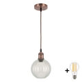 BRILAGI - LED-Pendelleuchte an Kabel RETRO GLASS 1xE27/60W/230V Ø 18 cm kupferfarben/klar