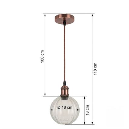 BRILAGI - LED-Pendelleuchte an Kabel RETRO GLASS 1xE27/60W/230V Ø 18 cm kupferfarben/klar