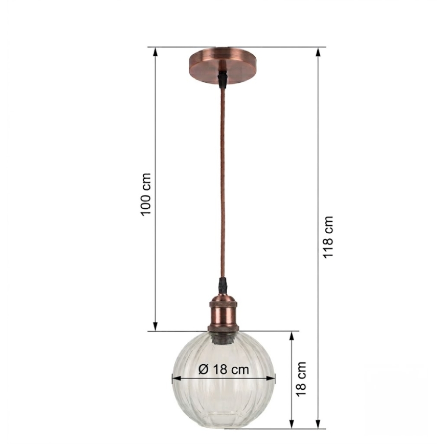 BRILAGI - LED-Pendelleuchte an Kabel RETRO GLASS 1xE27/60W/230V Ø 18 cm kupferfarben/klar