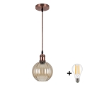 BRILAGI - LED-Pendelleuchte an Kabel RETRO GLASS 1xE27/60W/230V Ø 18 cm kupferfarben/rauchbraun