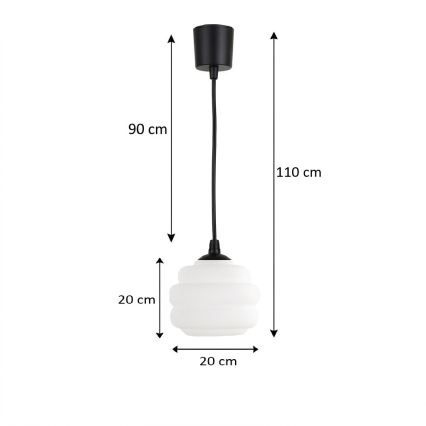 BRILAGI - LED-Pendelleuchte an Kabel RETRO GLASS 1xE27/60W/230V Ø 20 cm schwarz/weiß