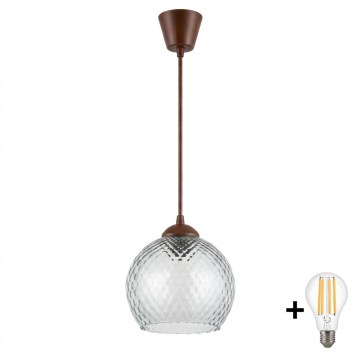 BRILAGI - LED-Pendelleuchte an Kabel RETRO GLASS 1xE27/60W/230V Ø 25 cm braun/rauchgrau