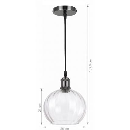 BRILAGI - LED Pendelleuchte an Kabel RETRO GLASS 1xE27/60W/230V Ø 25 cm schwarz/klar