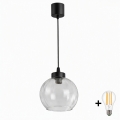 BRILAGI - LED-Pendelleuchte an Kabel RETRO GLASS 1xE27/60W/230V Ø 25 cm schwarz/transparent