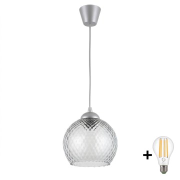 BRILAGI - LED-Pendelleuchte an Kabel RETRO GLASS 1xE27/60W/230V Ø 25 cm silber/rauchgrau