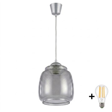 BRILAGI - LED-Pendelleuchte an Kabel RETRO GLASS 1xE27/60W/230V Ø 26 cm silber/rauchgrau
