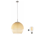 BRILAGI - LED-Pendelleuchte an Kabel RETRO GLASS 1xE27/60W/230V Ø 38 cm mattchrom/rauchbeige