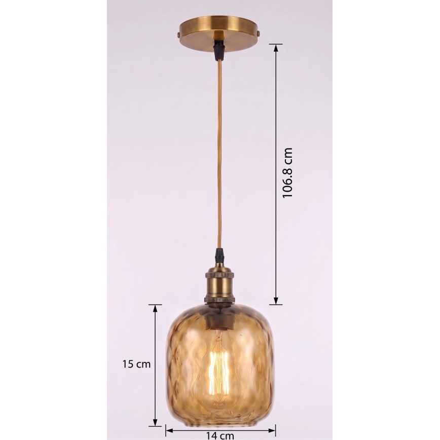 BRILAGI - LED Hängeleuchte an Kabel RETRO GLASS 1xE27/60W/230V Ø 14 cm gold/rauchbraun