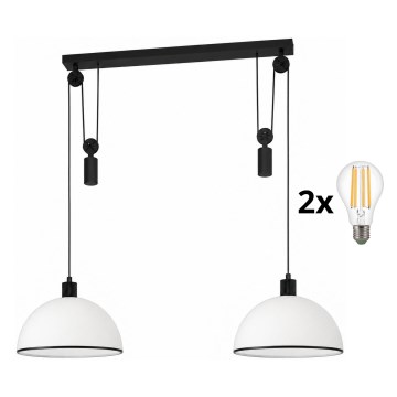 BRILAGI - LED-Pendelleuchte an Kabel RETRO GLASS 2xE27/40W/230V schwarz/weiß