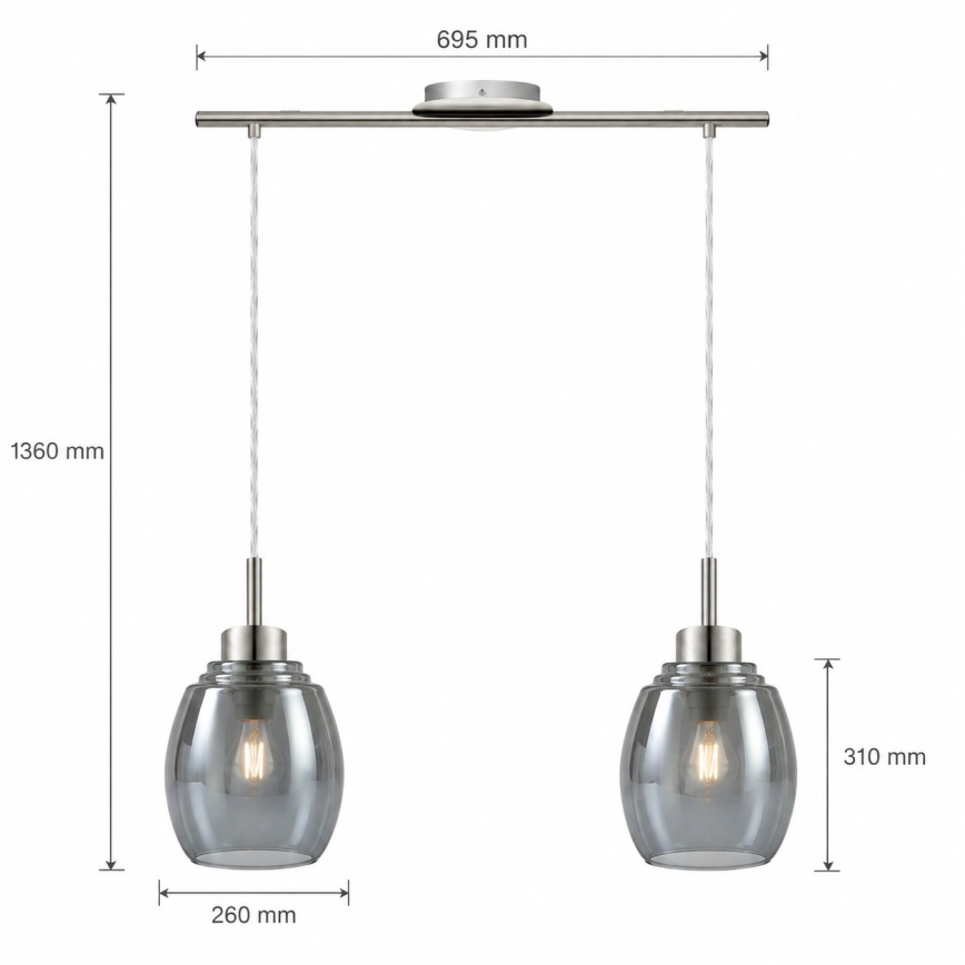 BRILAGI - LED Pendelleuchte an Kabel RETRO GLASS 2xE27/60W/230V mattchrom/rauchgrau