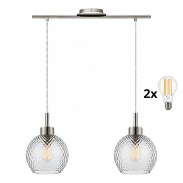 BRILAGI - LED-Pendelleuchte an Kabel RETRO GLASS 2xE27/60W/230V mattchrom/rauchgrau