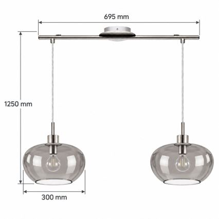 BRILAGI - LED-Pendelleuchte an Kabel RETRO GLASS 2xE27/60W/230V mattchrom/rauchgrau