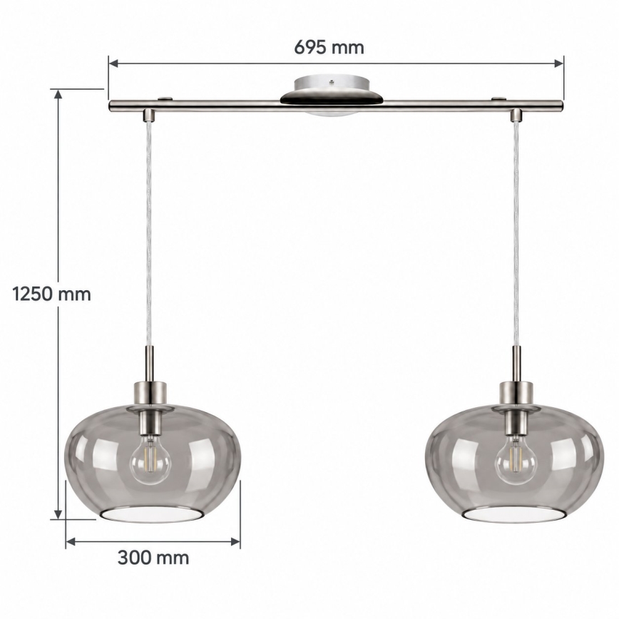 BRILAGI - LED-Pendelleuchte an Kabel RETRO GLASS 2xE27/60W/230V mattchrom/rauchgrau