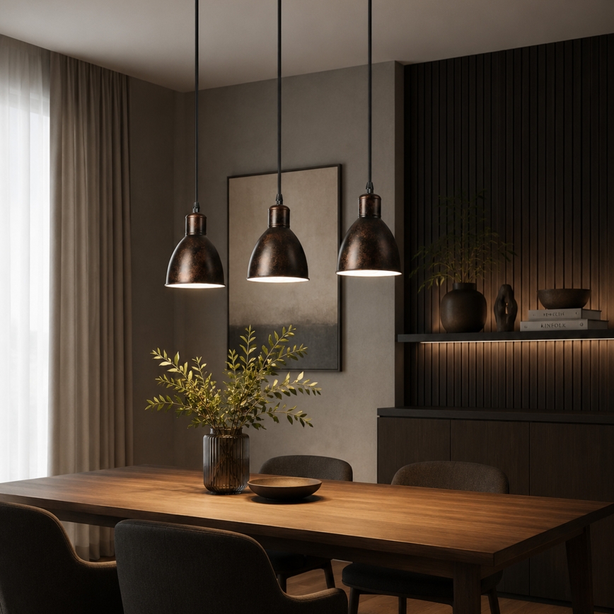 Brilagi - LED-Pendelleuchte an Kabel RIDDY 3xE27/60W/230V Kupfer/Patina