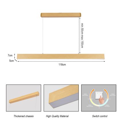 Brilagi - LED-Pendelleuchte an Kabel SLEEKLINE LED/40W/230V 3000/4500/6000K Eichen-Dekor