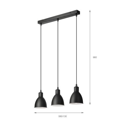 Brilagi - LED-Pendelleuchte an Stahlseil RIDDY 3xE27/60W/230V schwarz