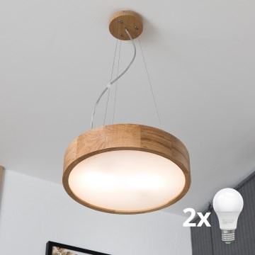 Brilagi - LED-Pendelleuchte CARVALHO an Kabel, 2xE27/30W/230V, Eiche, Ø 37 cm