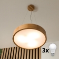 Brilagi - LED-Pendelleuchte CARVALHO mit Seilaufhängung, 3xE27/60W/230V, Eiche, Ø 47,5 cm