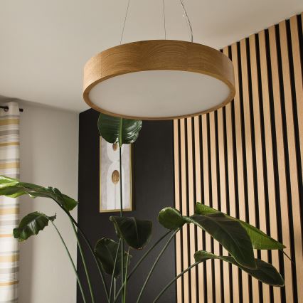 Brilagi - LED-Pendelleuchte CARVALHO mit Seilaufhängung, 3xE27/60W/230V, Eiche, Ø 47,5 cm
