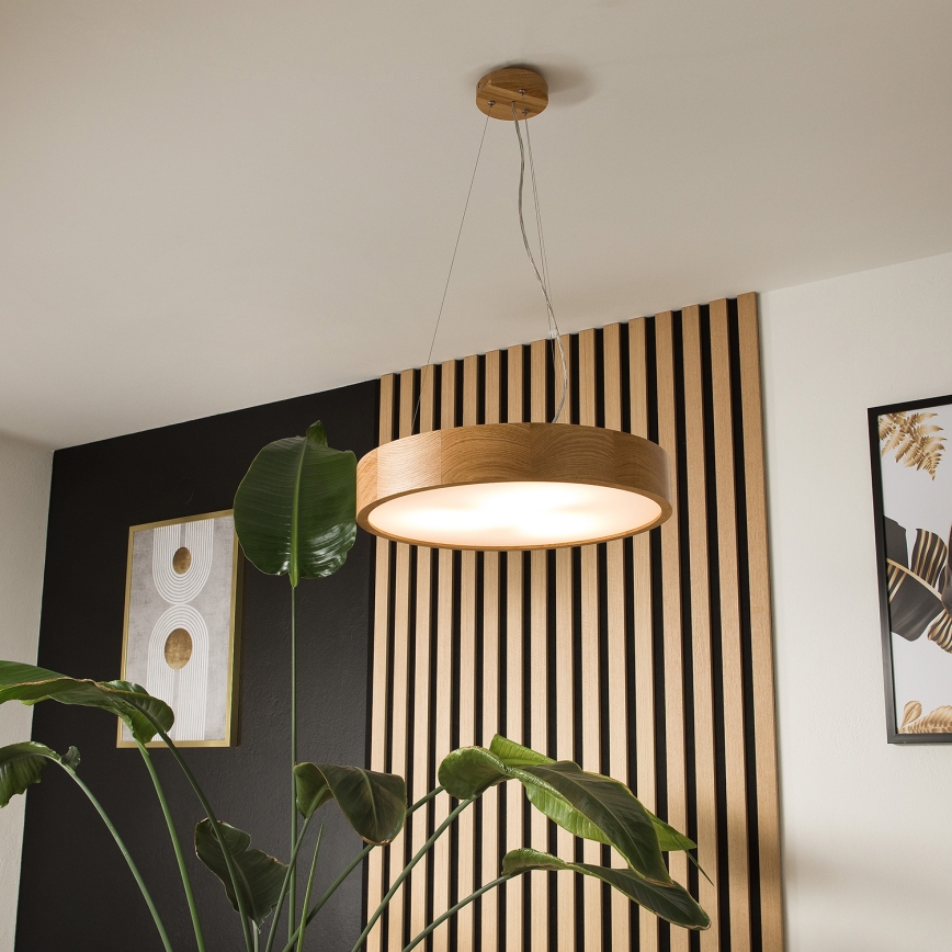 Brilagi - LED-Pendelleuchte CARVALHO mit Seilaufhängung, 3xE27/60W/230V, Eiche, Ø 47,5 cm
