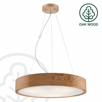 Brilagi - LED-Pendelleuchte CARVALHO mit Seilaufhängung, 3xE27/60W/230V, Eiche, Ø 47,5 cm