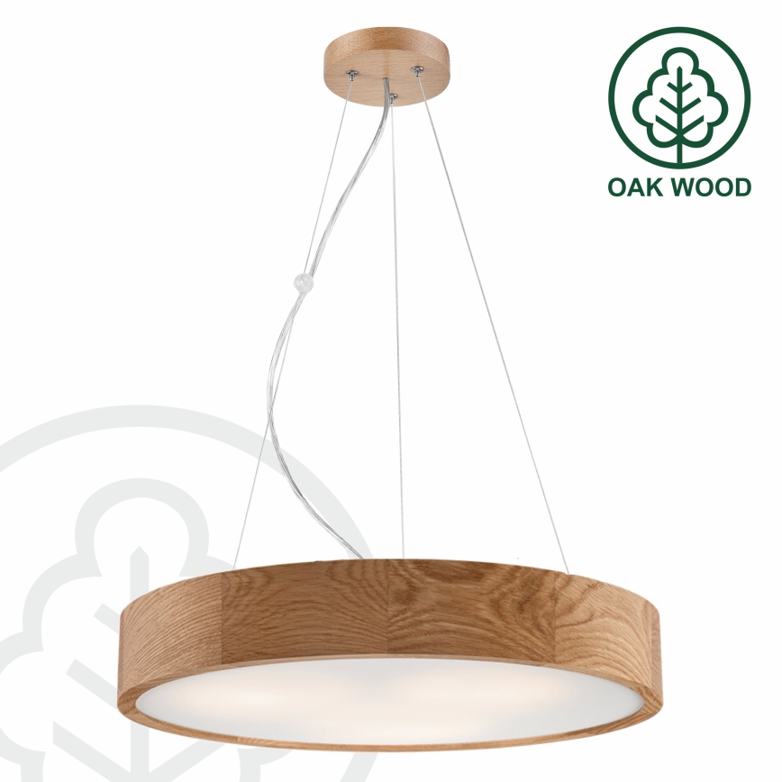 Brilagi - LED-Pendelleuchte CARVALHO mit Seilaufhängung, 3xE27/60W/230V, Eiche, Ø 47,5 cm