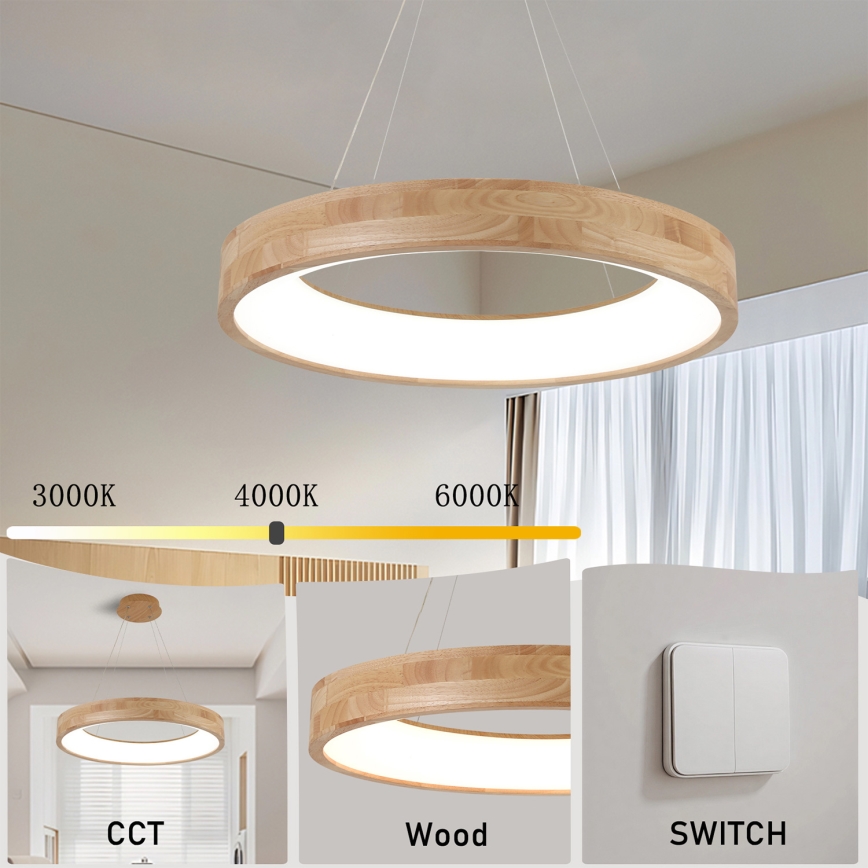 Brilagi - LED-Pendelleuchte an Kabel FALCON WOOD LED/40W/230V 3000/4000/6000K Ø 60 cm Holz