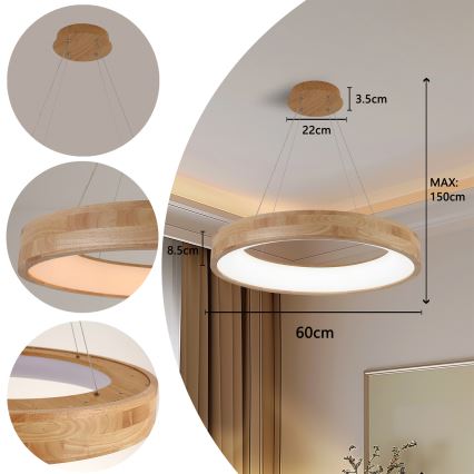 Brilagi - LED-Pendelleuchte an Kabel FALCON WOOD LED/40W/230V 3000/4000/6000K Ø 60 cm Holz