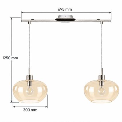 BRILAGI - LED-Pendelleuchte an Kabel RETRO GLASS 2xE27/60W/230V mattchrom/rauchiges Beige
