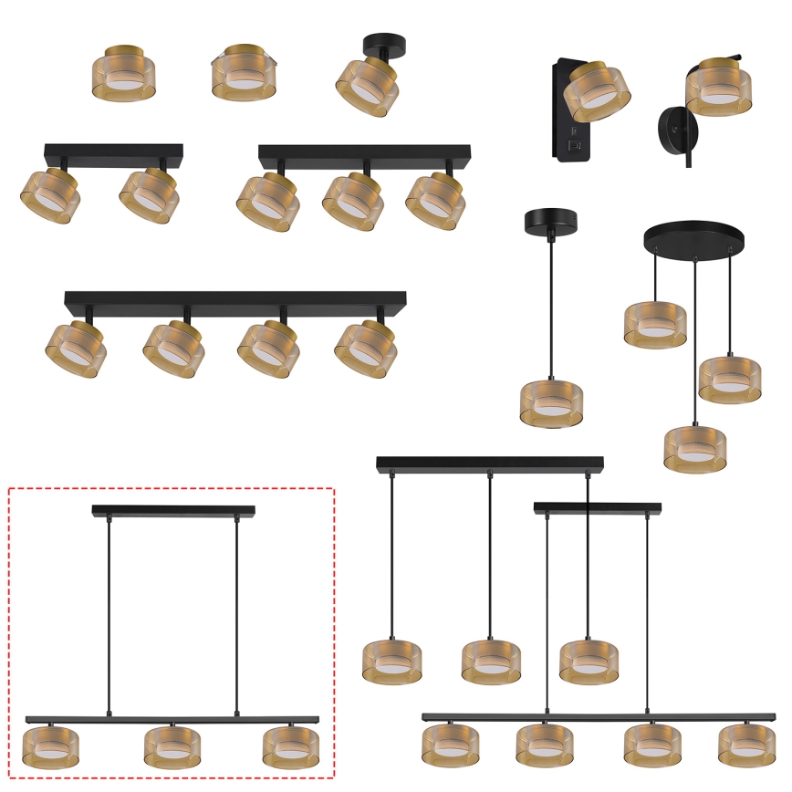 Brilagi - LED Pendelleuchte mit Kabel AURA LUX 3xGX53/30W/230V schwarz/gold