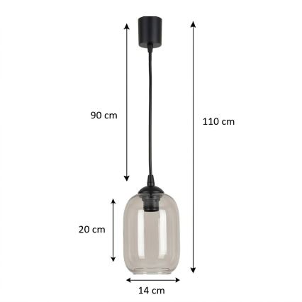 BRILAGI - LED-Pendelleuchte an Kabel RETRO GLASS 1xE27/60W/230V Ø 14 cm schwarz/rauchgrau