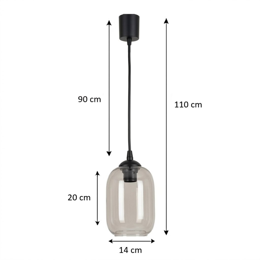 BRILAGI - LED-Pendelleuchte an Kabel RETRO GLASS 1xE27/60W/230V Ø 14 cm schwarz/rauchgrau