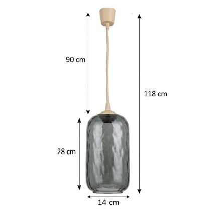 BRILAGI - LED-Pendelleuchte mit Kabel RETRO GLASS 1xE27/60W/230V Ø 14 cm beige/rauchgrau