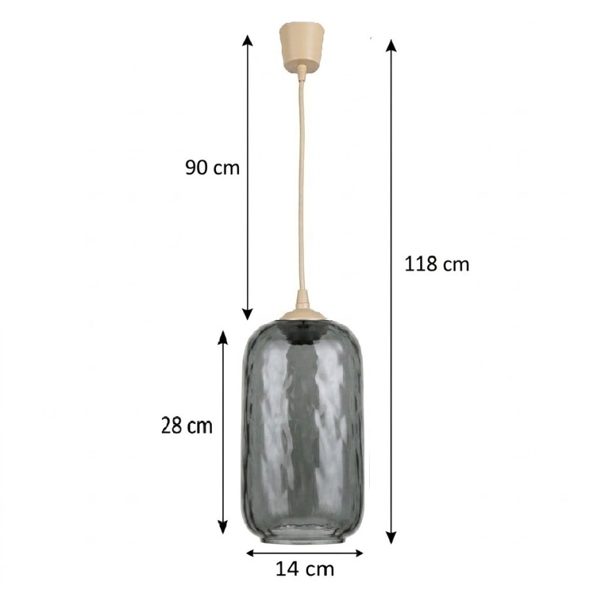 BRILAGI - LED-Pendelleuchte mit Kabel RETRO GLASS 1xE27/60W/230V Ø 14 cm beige/rauchgrau