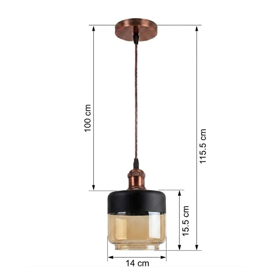 BRILAGI - LED-Hängeleuchte an Kabel RETRO GLASS 1xE27/60W/230V Ø 14 cm Kupfer/Rauchbeige/Schwarz