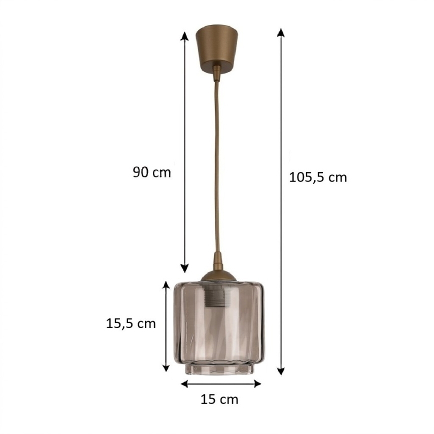 BRILAGI - LED-Pendelleuchte mit Kabelaufhängung RETRO GLASS 1xE27/60W/230V Ø 15 cm braun/rauchbeige