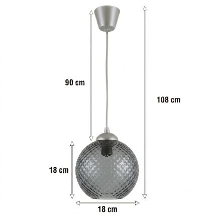 BRILAGI - LED-Pendelleuchte mit Kabel RETRO GLASS 1xE27/60W/230V Ø 18 cm silber/rauchgrau
