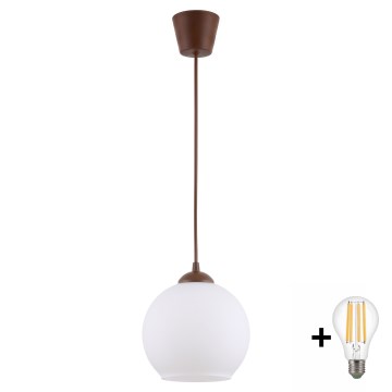 BRILAGI - LED-Pendelleuchte mit Kabel RETRO GLASS 1xE27/60W/230V Durchmesser 15 cm braun/weiß