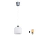 BRILAGI - LED-Pendelleuchte mit Kabel RETRO GLASS 1xE27/60W/230V Ø 10 cm silber/weiß