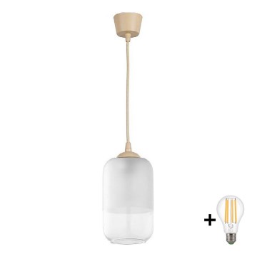 BRILAGI - LED-Pendelleuchte mit Kabel RETRO GLASS 1xE27/60W/230V Ø 14 cm beige/weiß