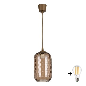 BRILAGI - LED-Pendelleuchte mit Kabel RETRO GLASS 1xE27/60W/230V Ø 14 cm braun//rauchbraun