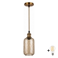 BRILAGI - LED-Pendelleuchte mit Kabel RETRO GLASS 1xE27/60W/230V Ø 14 cm gold/rauchbraun