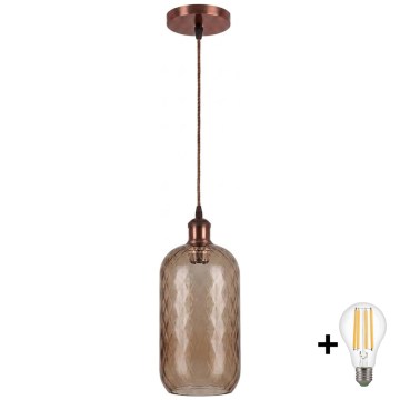 BRILAGI - LED-Pendelleuchte mit Kabel RETRO GLASS 1xE27/60W/230V Ø 14 cm kupfer/rauchbraun