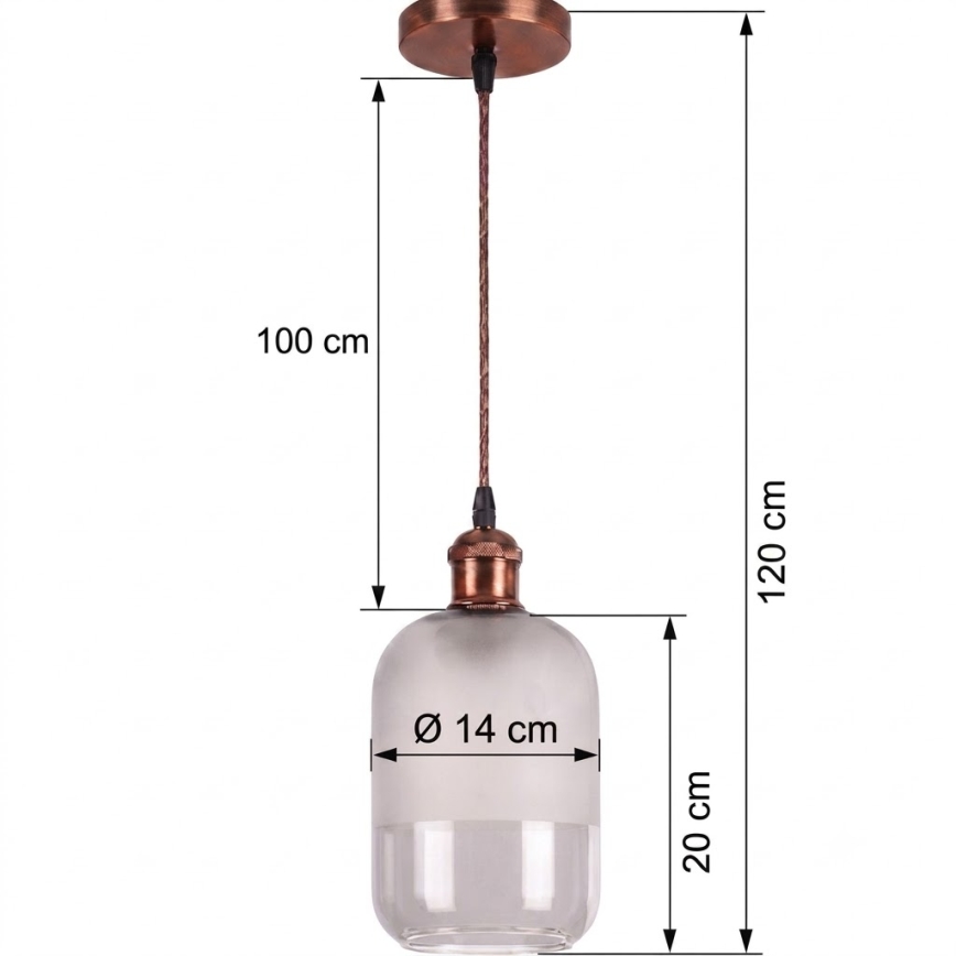 BRILAGI - LED-Pendelleuchte mit Kabel RETRO GLASS 1xE27/60W/230V Ø 14 cm kupfer/weiß