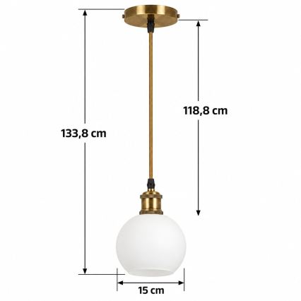 BRILAGI - LED-Pendelleuchte mit Kabel RETRO GLASS 1xE27/60W/230V Ø 15 cm gold/weiß