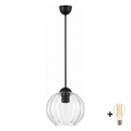 BRILAGI - LED-Pendelleuchte mit Kabel RETRO GLASS 1xE27/60W/230V Ø 18 cm schwarz/klar