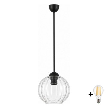 BRILAGI - LED-Pendelleuchte mit Kabel RETRO GLASS 1xE27/60W/230V Ø 18 cm schwarz/klar
