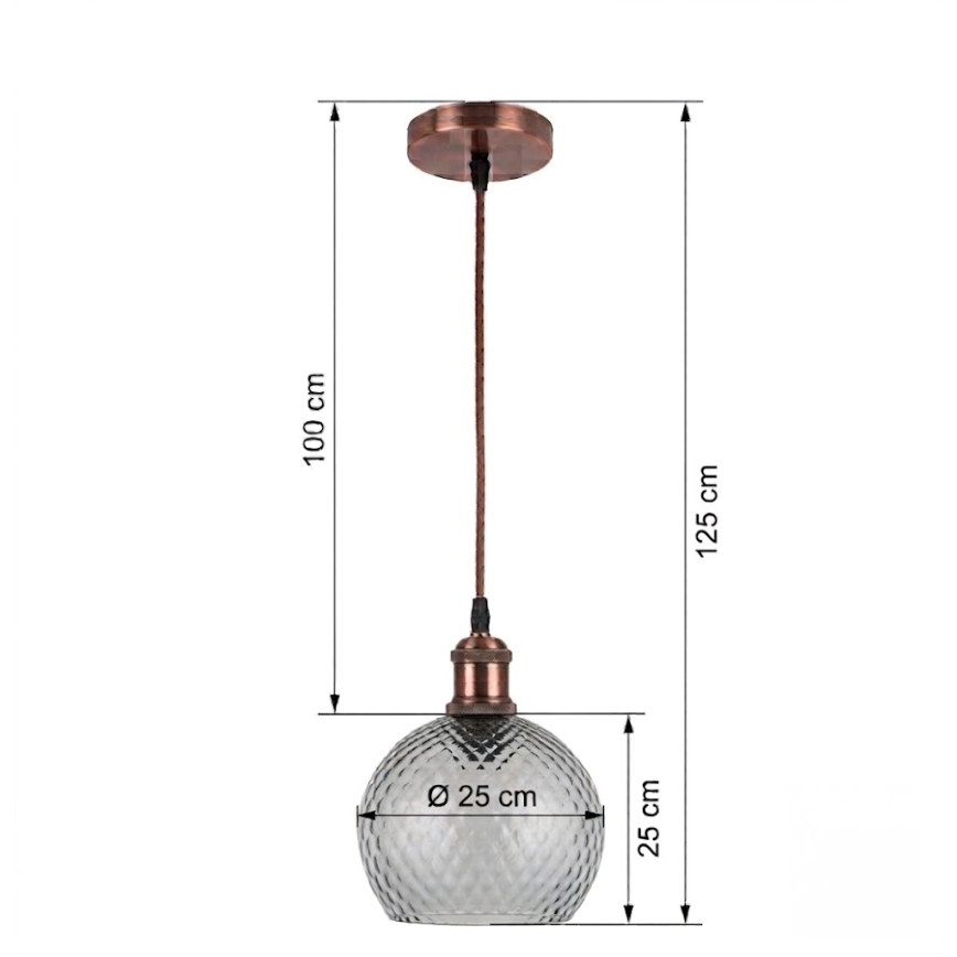 BRILAGI - LED-Pendelleuchte am Kabel RETRO GLASS 1xE27/60W/230V Ø 25 cm kupfer/rauchgrau