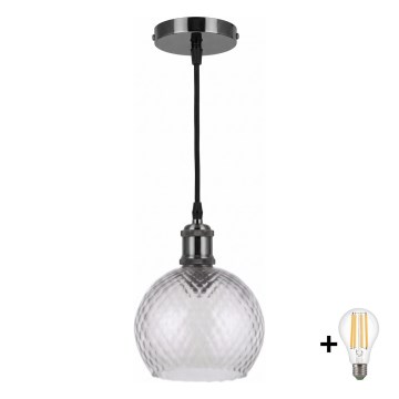 BRILAGI - LED-Pendelleuchte mit Kabel RETRO GLASS 1xE27/60W/230V Ø 25 cm schwarz/rauchgrau