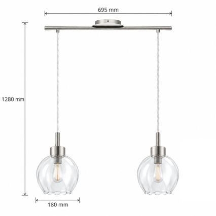 BRILAGI - LED-Pendelleuchte mit Kabel RETRO GLASS 2xE27/60W/230V mattchrom/klar